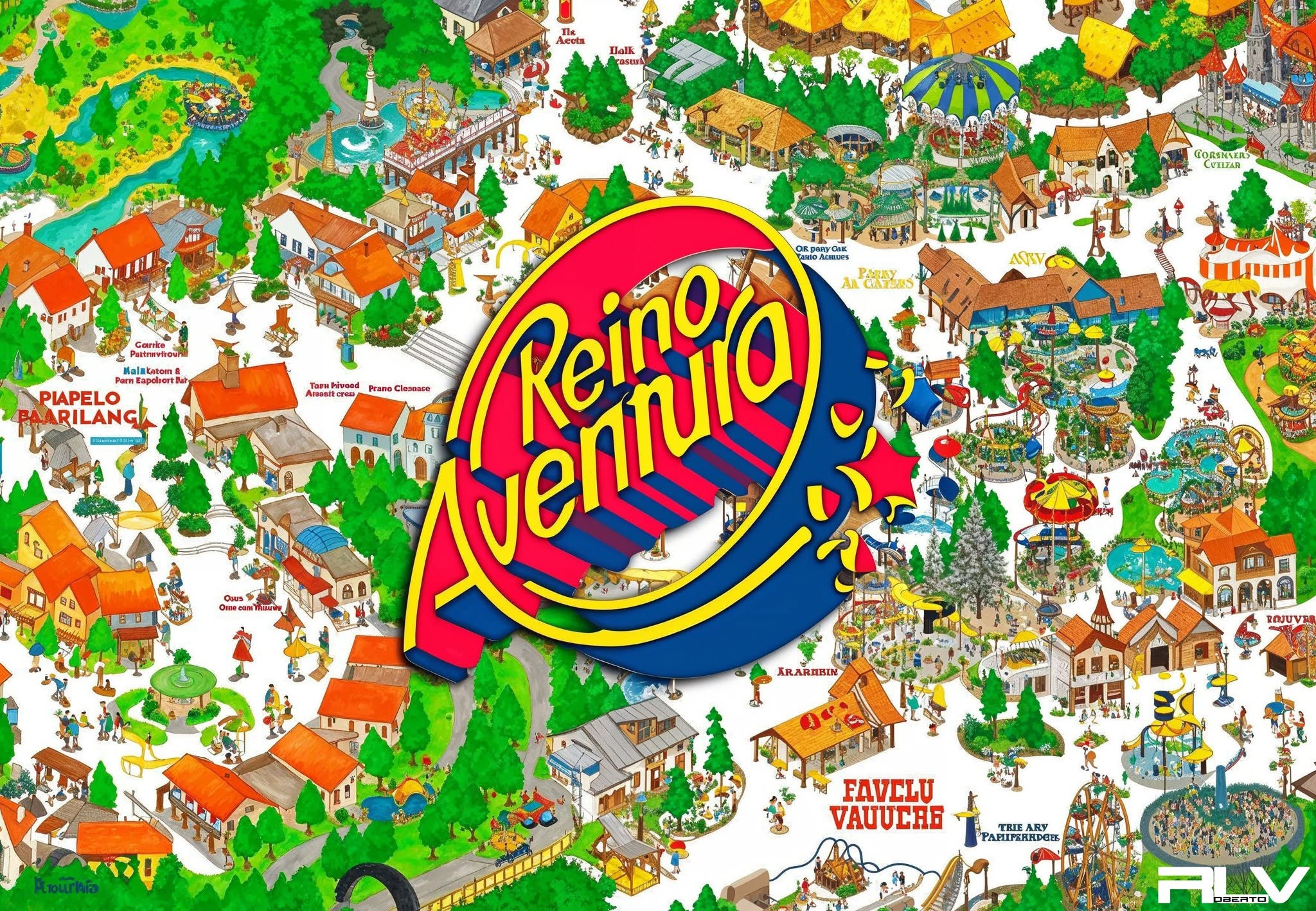 Mapa ilustrado completo de Reino Aventura